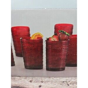 Fortessa Jupiter 8 piece drink glass set 13 oz Beaded design RED NEW in BOX